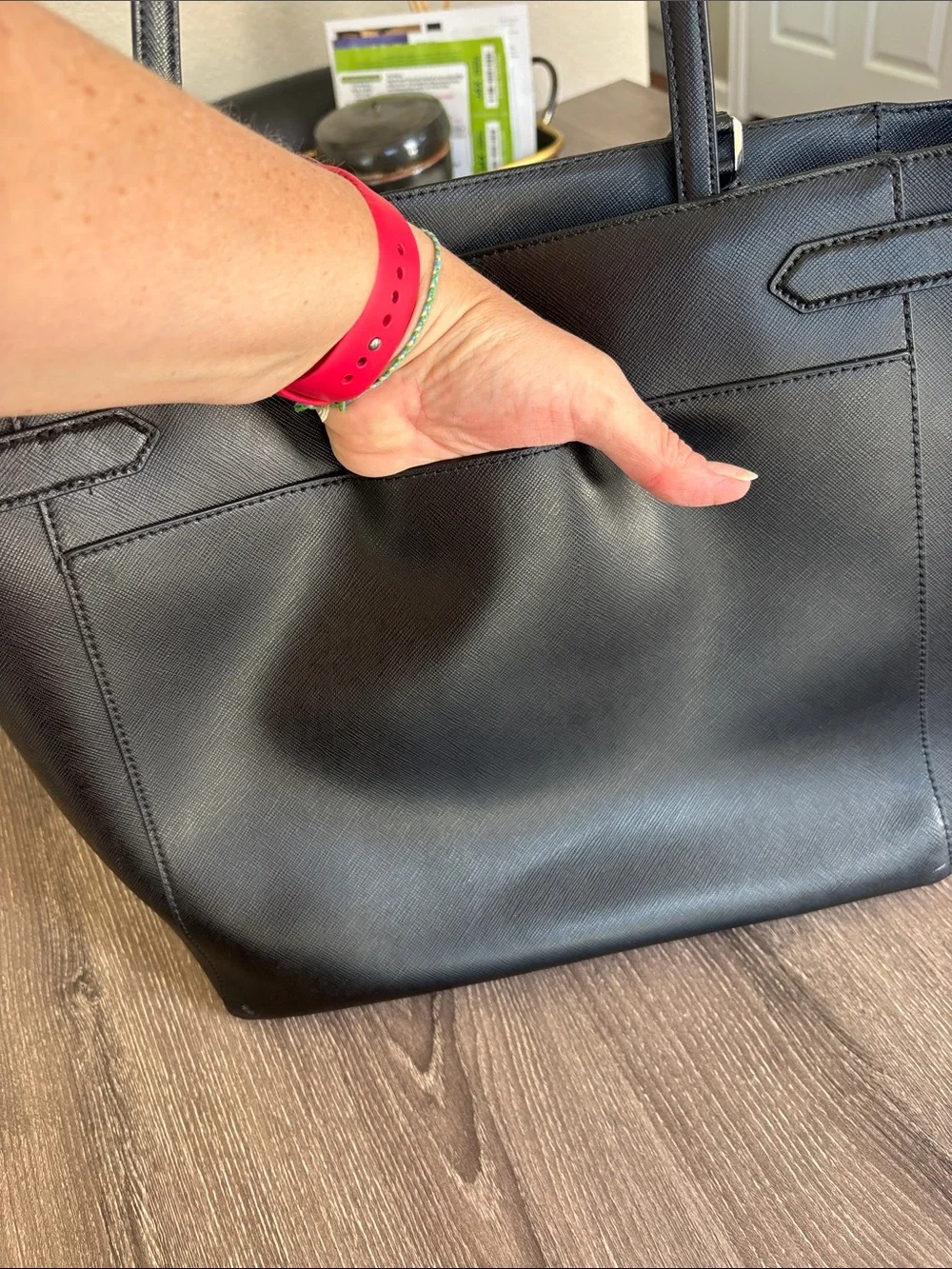 kate spade New York Staci Large Black Leather Top-Handle Tote